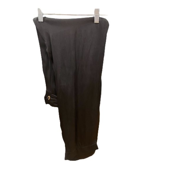 Zara Black Satin Elastic Waist Slacks with Drawstring - Women's Size Medium - Picture 1 of 7